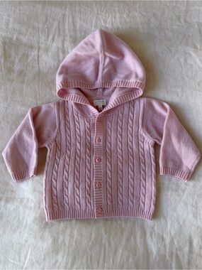 Harrods of London Baby Infant Girl Cable Knit Hooded Cashmere Cardigan Sweater